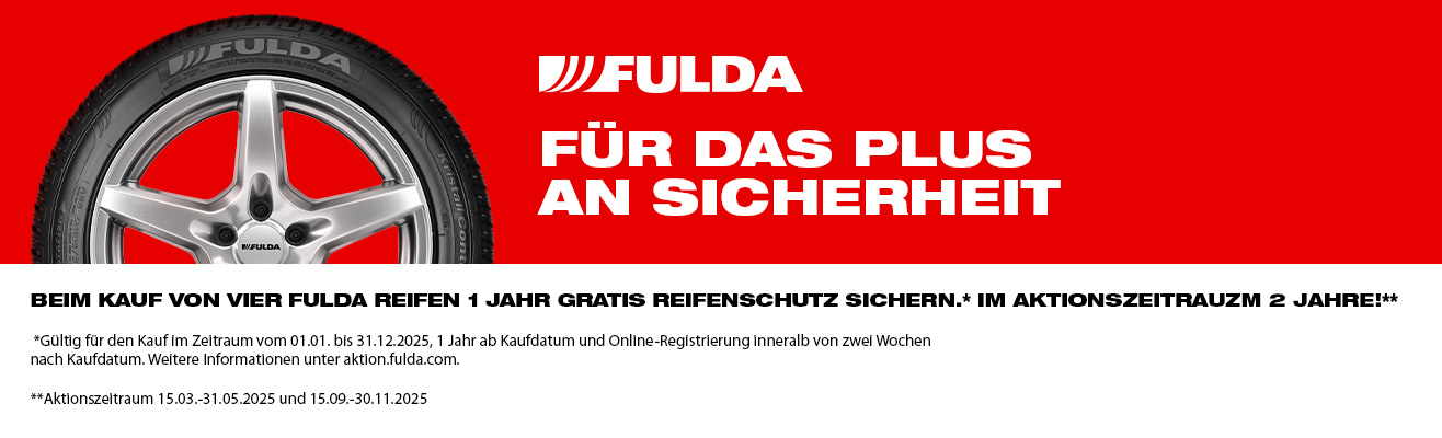 Ein Jahr kostenlose Reifenschutz-Garantie für einen Satz Fulda Reifen
